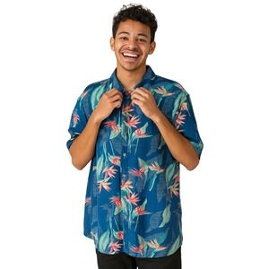 Cubavera Shirt Dutch Blue Pink Hawaiian Classic Floral Tropical Vacation‎ Resort